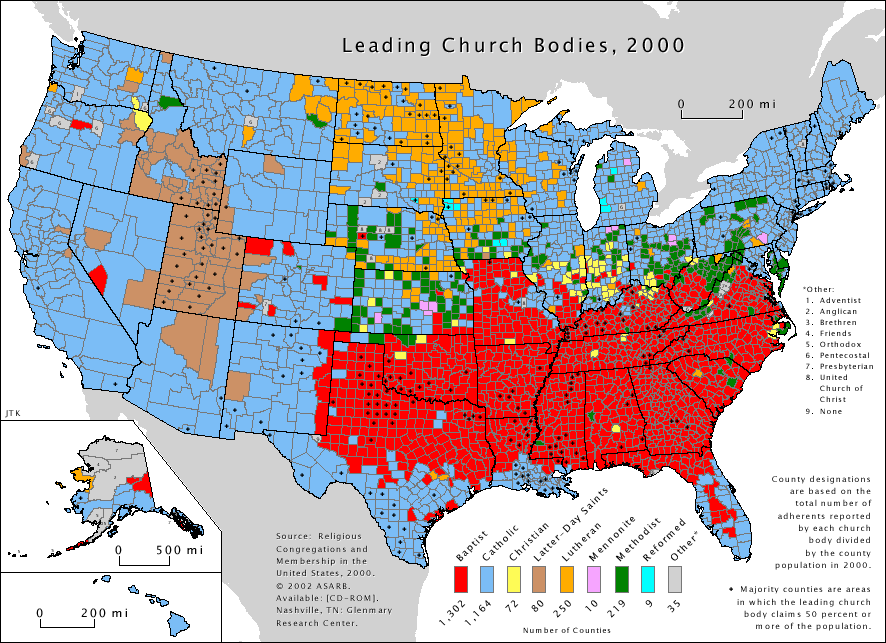 Mapa de la religión en Estados Unidos